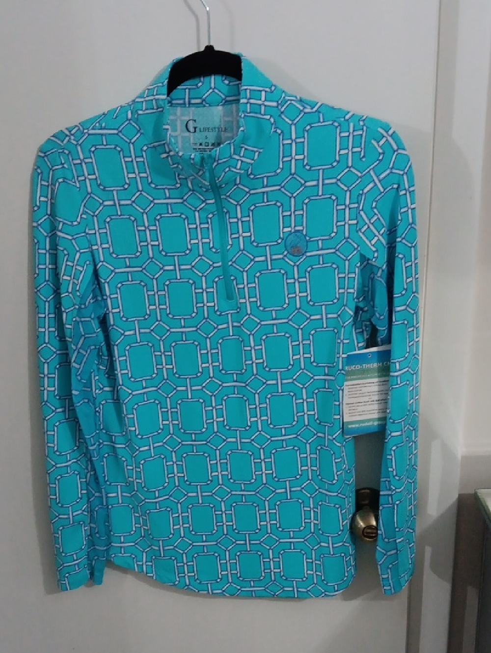 G Lifestyle Women's Aqua Geometric Quarter-Zip Top